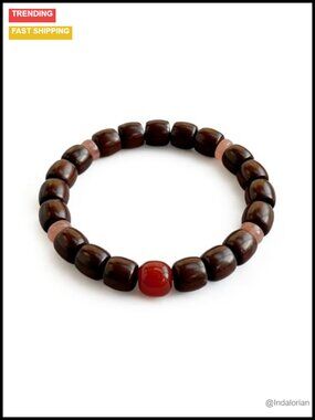 Handmade Natural Red Sandalwood Mala Bead Stretch Bracelet Men Women